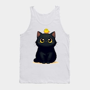 Cute Black Cat And Yellow Bird Tank Top